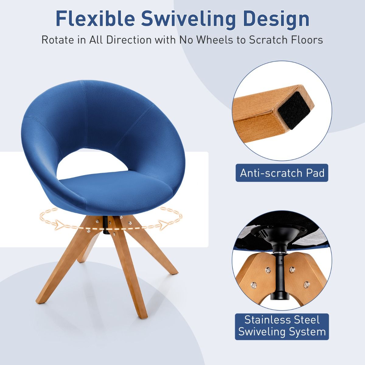 360 Swivel Velvet Accent Chair for Living Room, Bedroom and Office - Blue